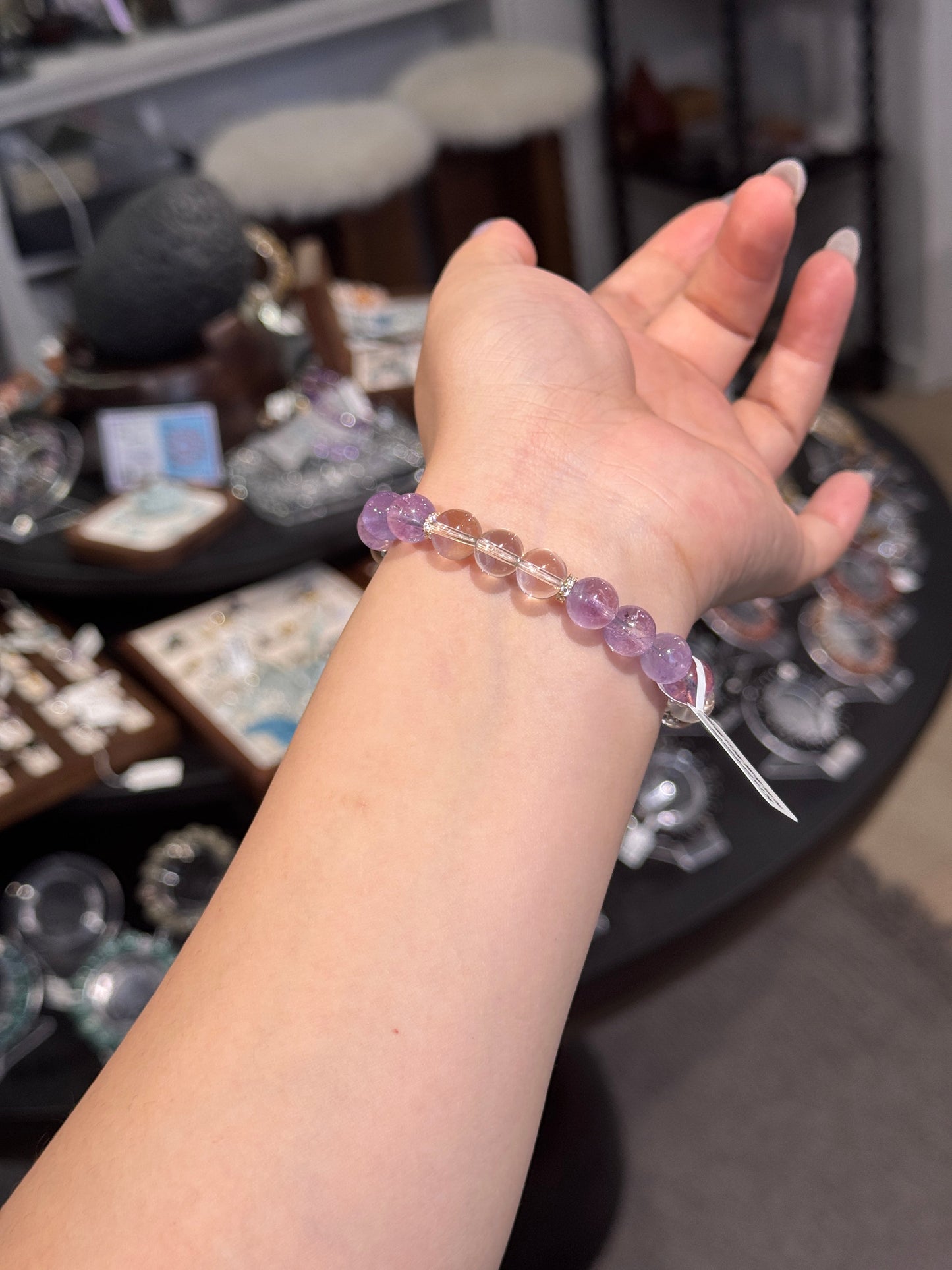 紫白水晶桃心 Amethyst Clear Quartz Heart Bracelet