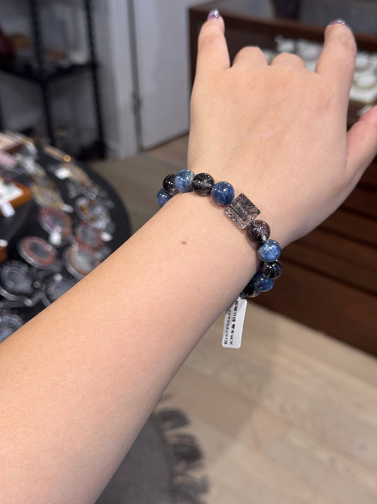 黑发晶蓝晶石 Black Rutilated Quartz Kyanite Bracelet