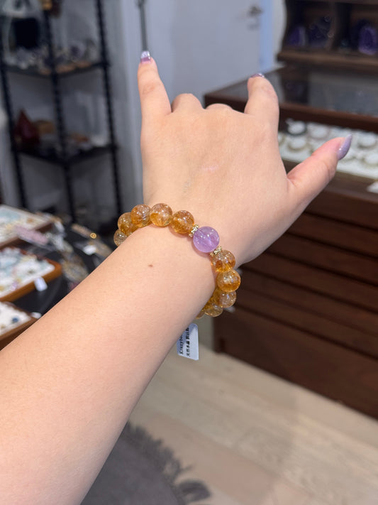 黄钛晶紫水晶 Golden Rutilated Quartz Amethyst Bracelet
