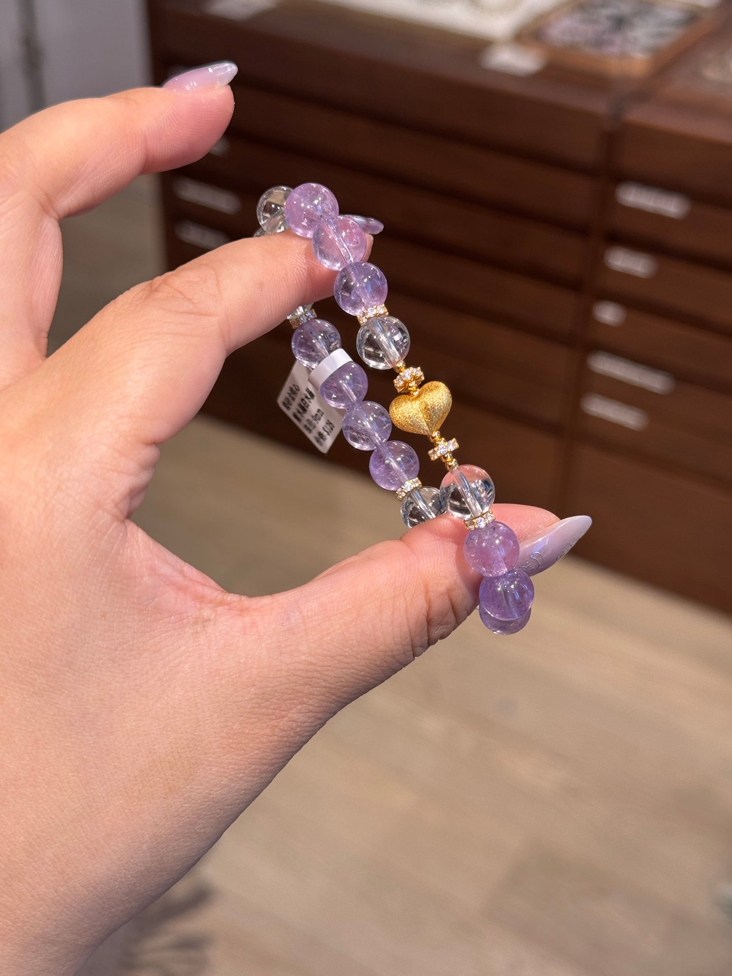 紫白水晶桃心 Amethyst Clear Quartz Heart Bracelet
