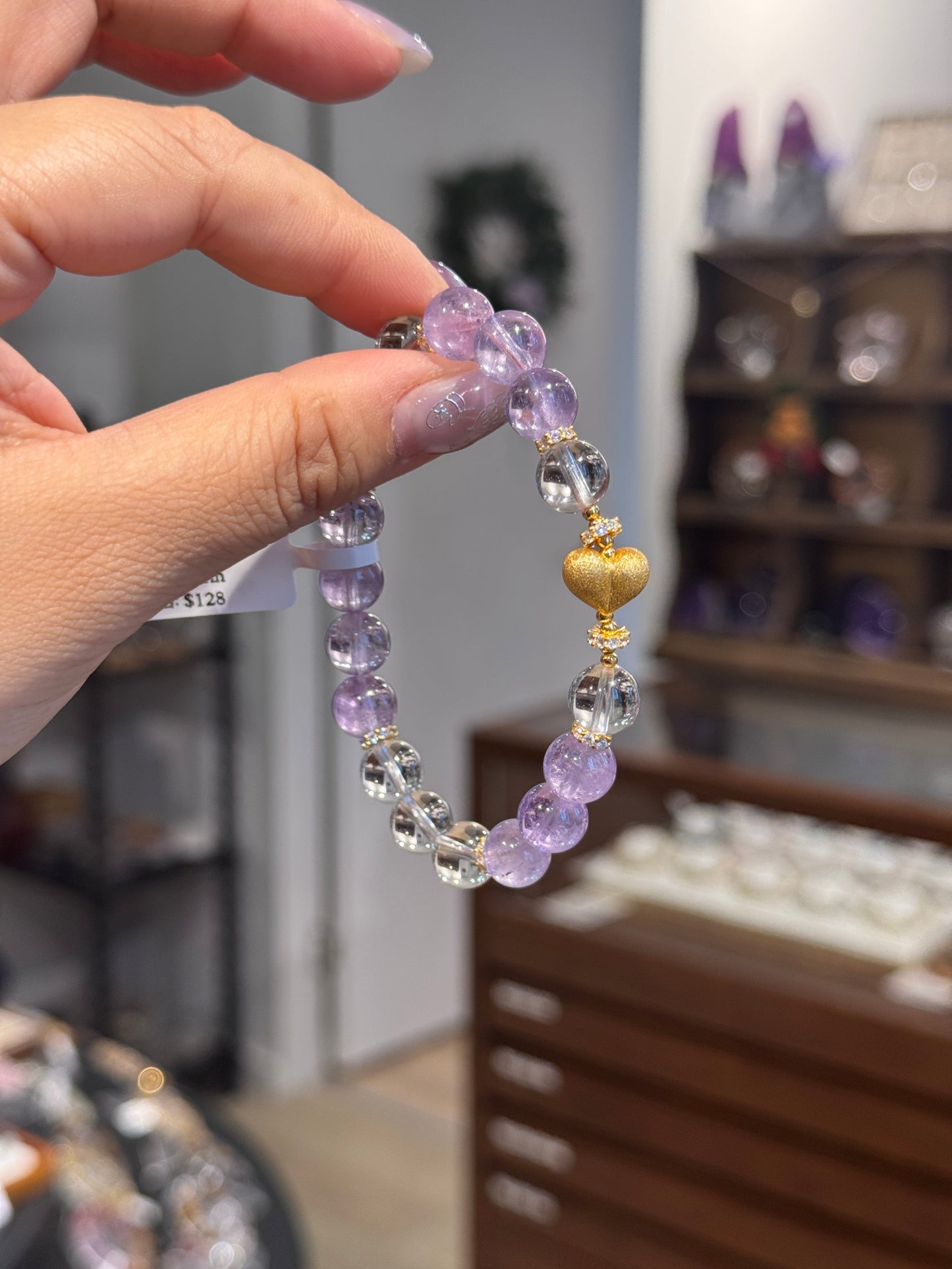 紫白水晶桃心 Amethyst Clear Quartz Heart Bracelet