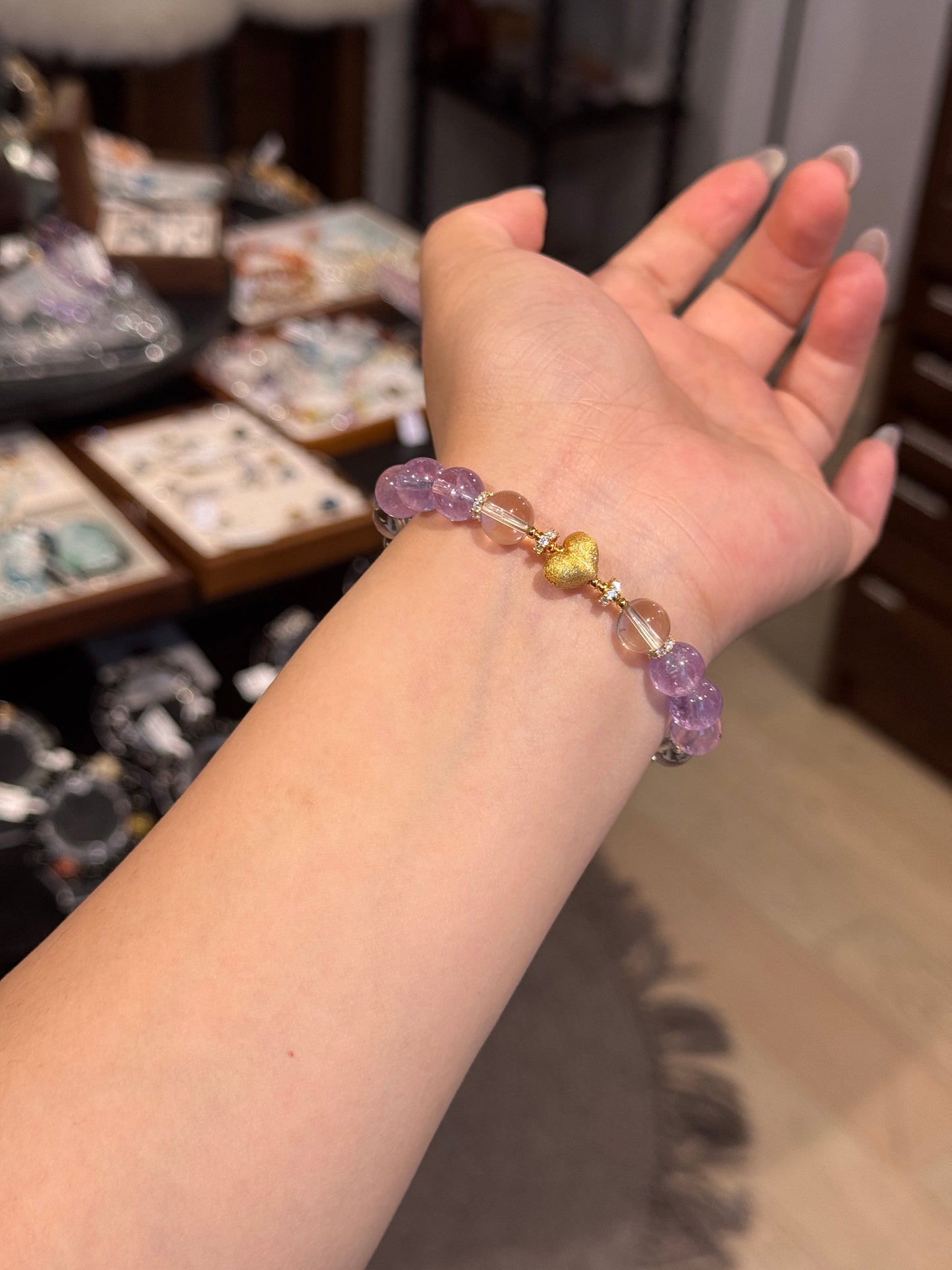 紫白水晶桃心 Amethyst Clear Quartz Heart Bracelet