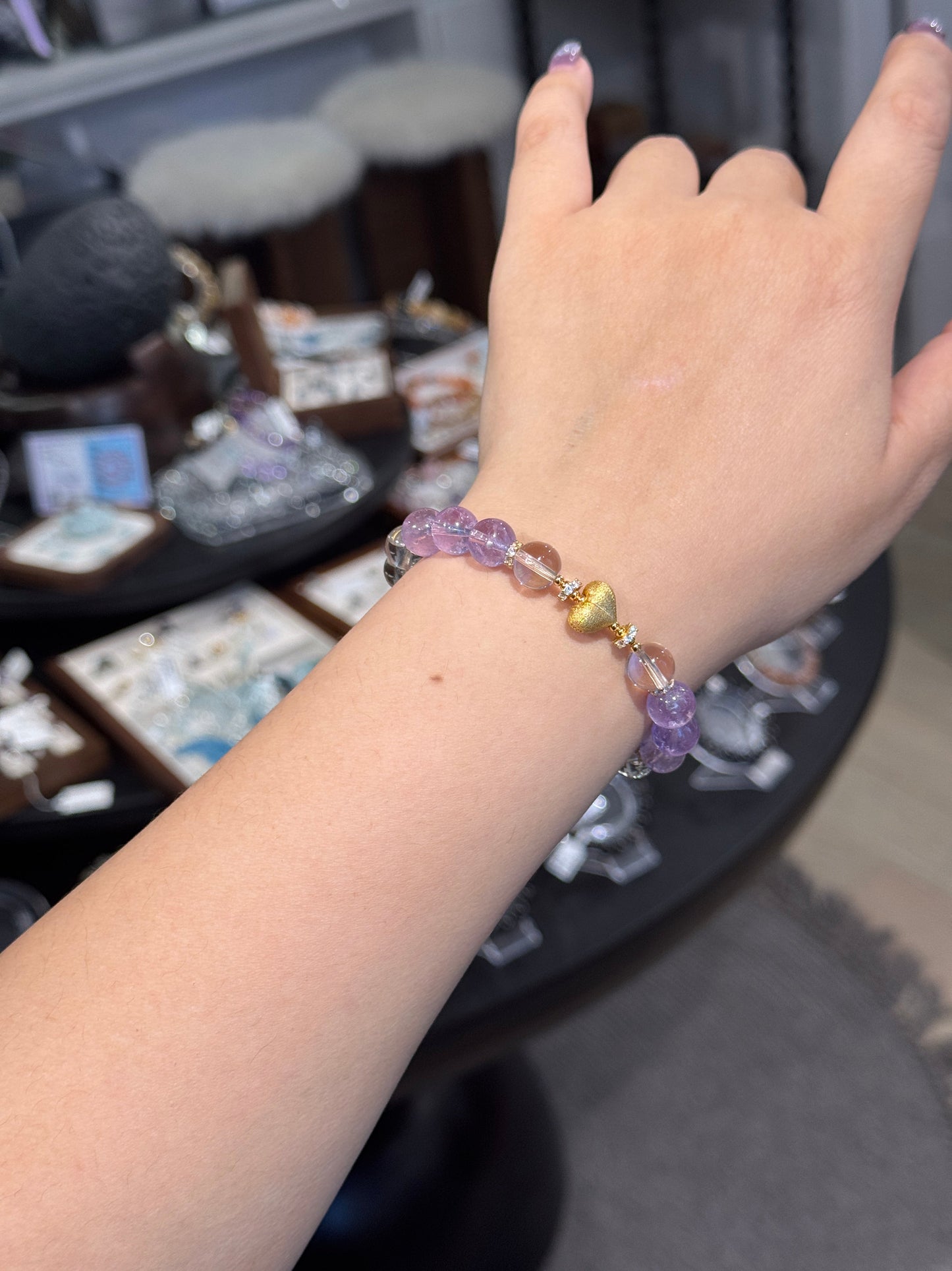 紫白水晶桃心 Amethyst Clear Quartz Heart Bracelet