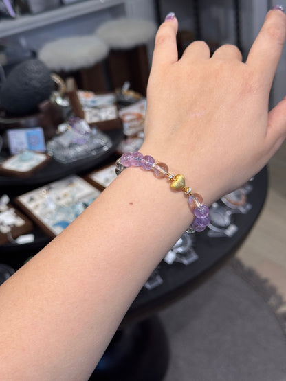 紫白水晶桃心 Amethyst Clear Quartz Heart Bracelet