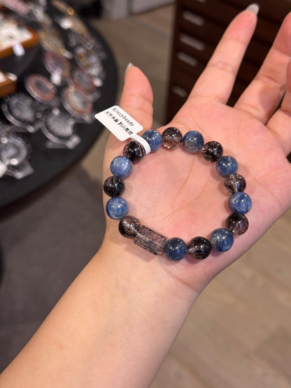 黑发晶蓝晶石 Black Rutilated Quartz Kyanite Bracelet