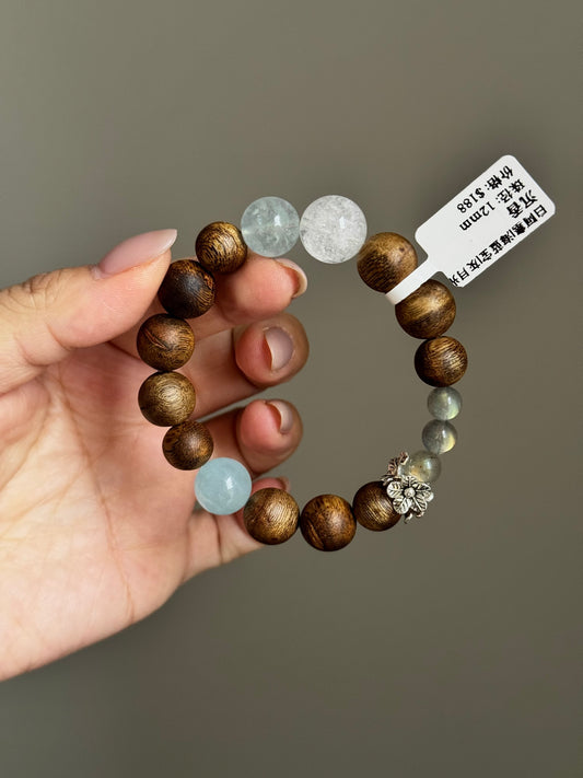 白阿塞海蓝宝灰月光沉香 White Aze Aquamarine Gray Moonstone Agarwood