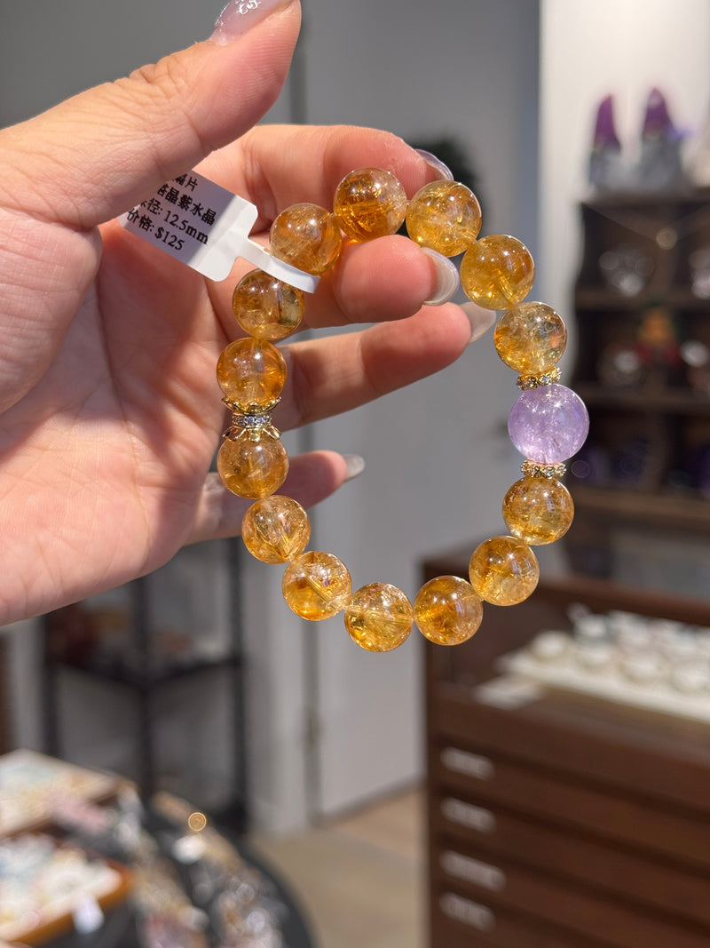 Golden Rutilated Quartz Amethyst Bracelet 