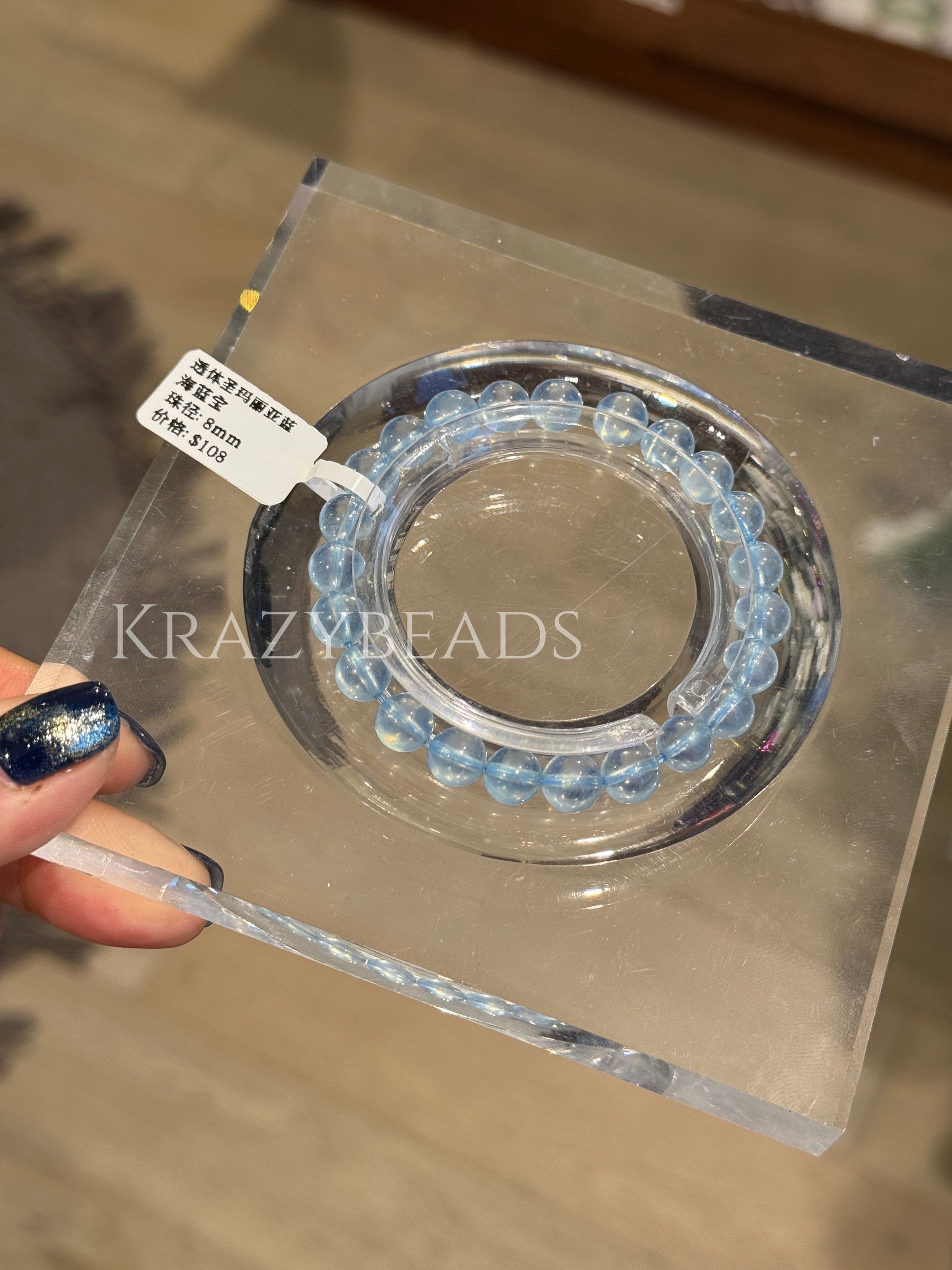 透体圣玛利亚蓝海蓝宝8mm Santa Maria Aquamarine