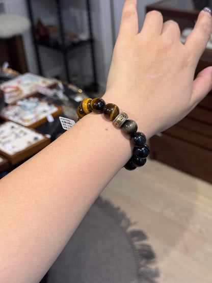 Tiger Eye Gold Obsidian Amulet Bracelet 
