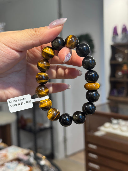 黄虎眼金曜平安扣 Tiger Eye Gold Obsidian Peace Bracelet