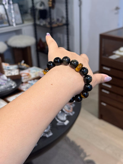 黄虎眼金曜平安扣 Tiger Eye Gold Obsidian Peace Bracelet