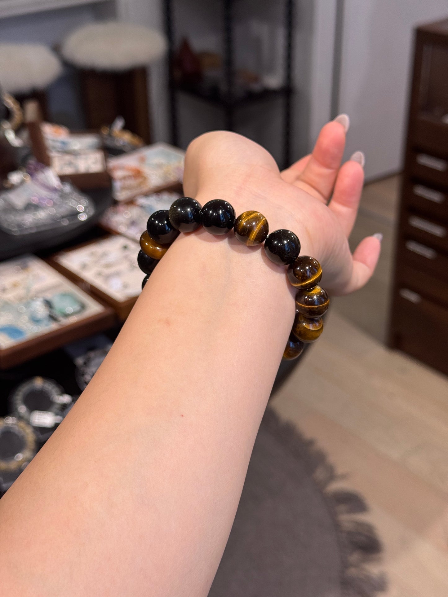 黄虎眼金曜平安扣 Tiger Eye Gold Obsidian Peace Bracelet